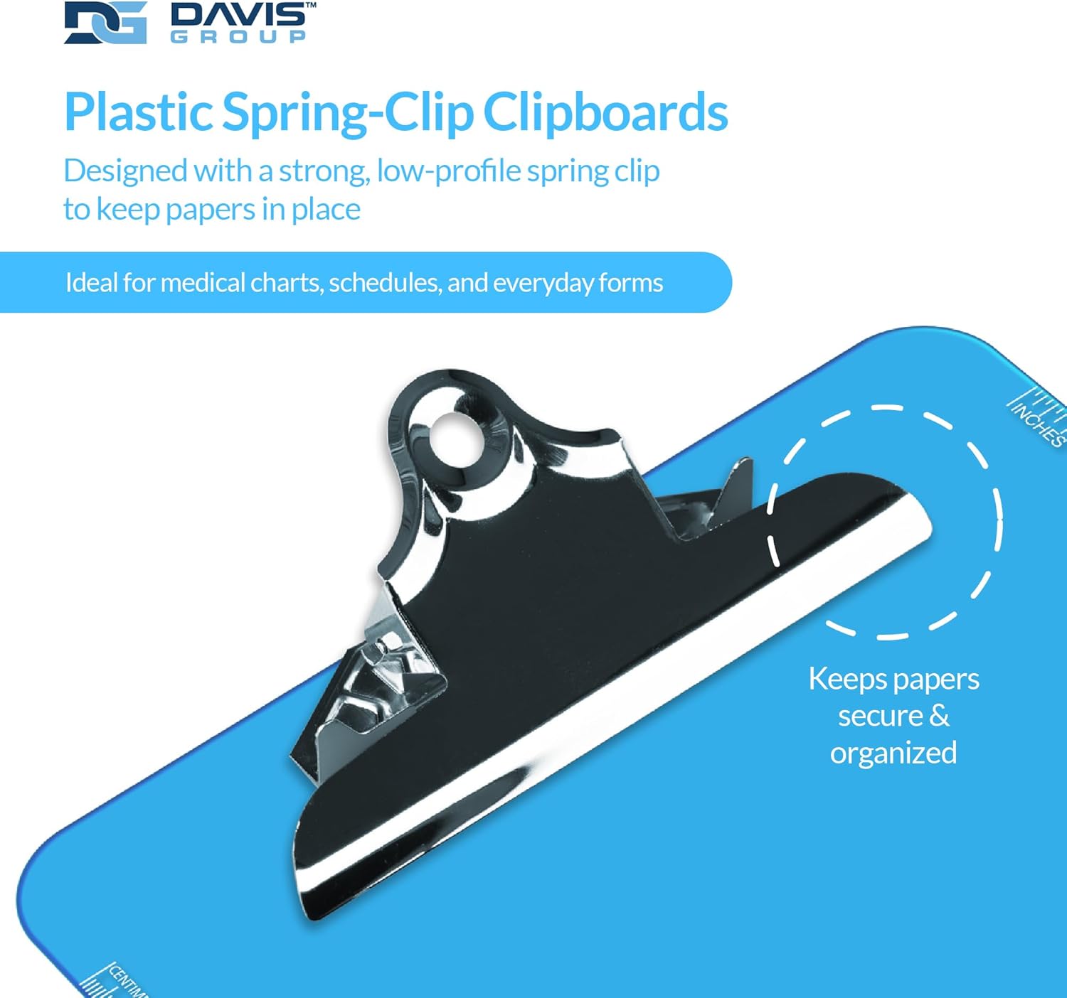 Pack of 6 Plastic Clipboards with Spring Clip, Durable Writing Boards for Work, Class, and Nursing Use, 9" x 12.5", Transparent Blue