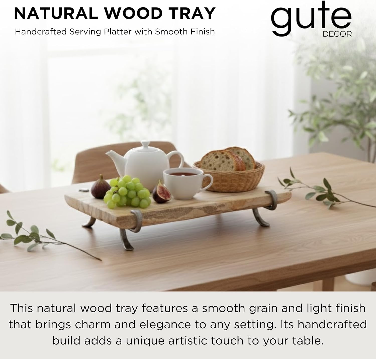 Petrified Wood Serving Board, Rustic Handcrafted Natural with Industrial Forged Metal Legs | Live Edge Charcuterie Platter | Kitchen Dining Table Organizer & Centerpiece Display Tray | 15.7"x9.8"x3.9"