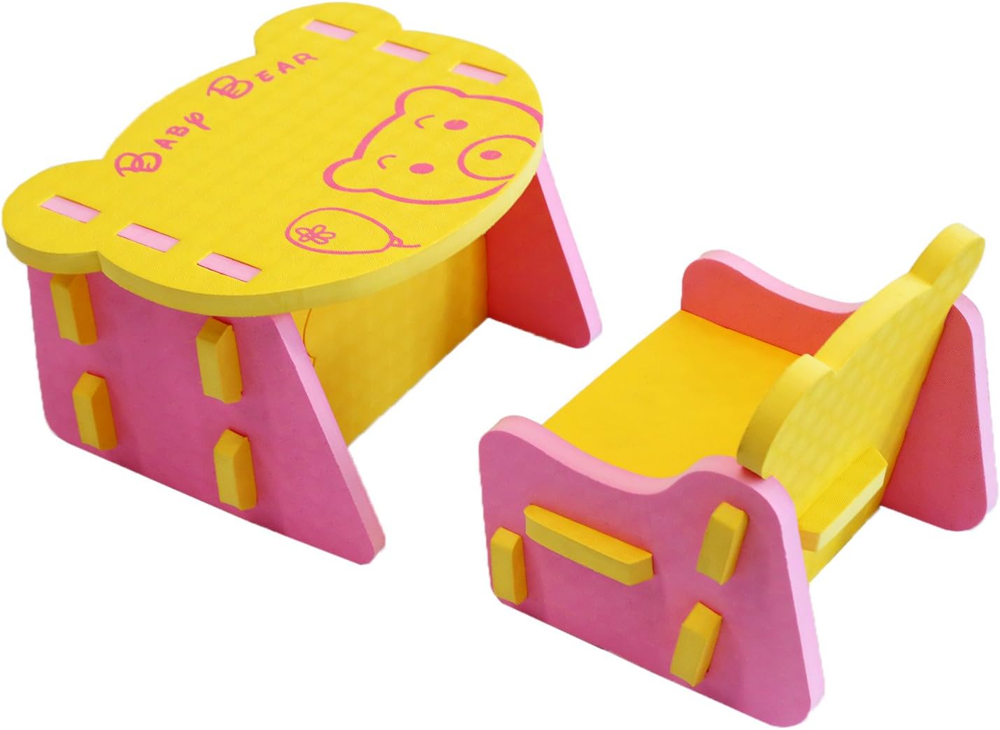 Childrens New Animal EVA Puzzle Table & Chair Set Kids Children Furniture Yellow and Pink meiqicool ZY03(only for Children's Activity Device)