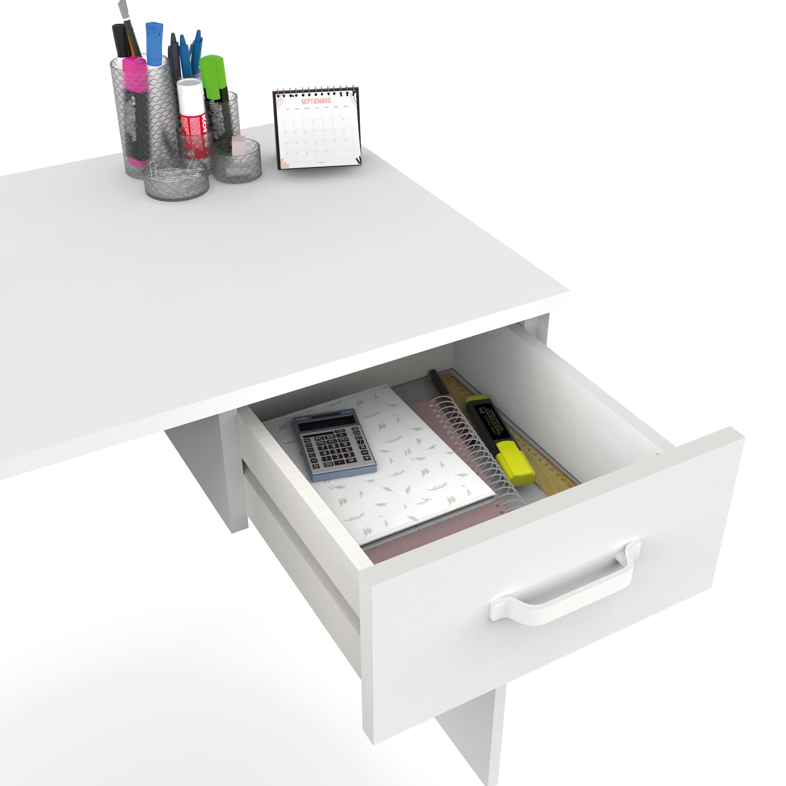 briebe Mesa Escritorio Ordenador Pequeña 75x90x50cm (Alto x Ancho x Profundo), 1 Cajón Almacenamiento, Oficina, Habitación Juvenil, Desk, Tocador, Prakt Blanco