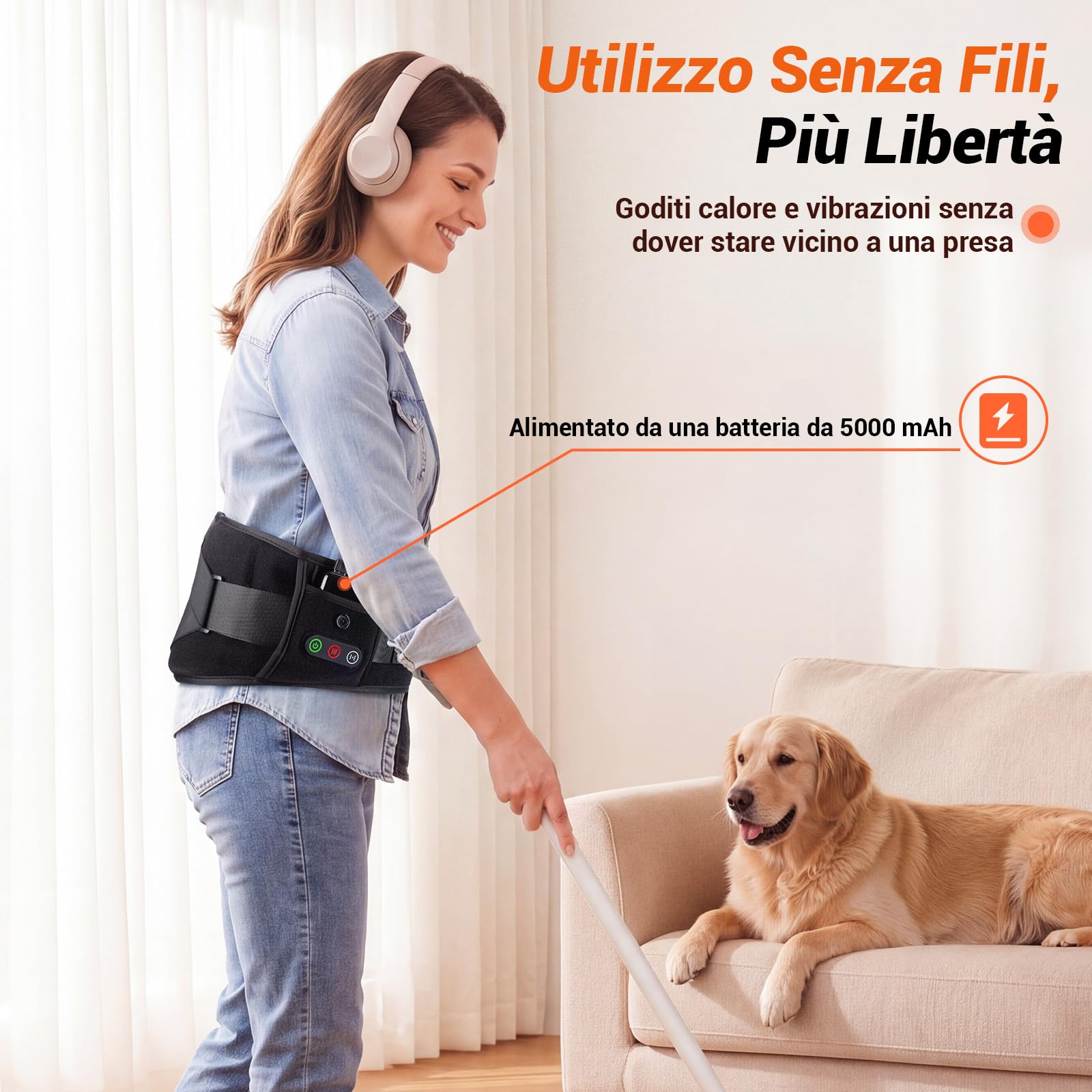 Comfytemp 170cm Fascia Lombare Riscaldante Wireless, Struttura Ergonomica, 3 Livelli di Temperatura, 3 Intensità, 3 Vibrazione, Scalda Schiena Elettrico Semplicissimo da Usare, Regalo per i Genitori