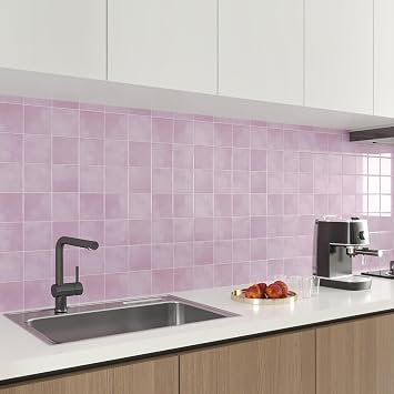 CHIHUT 6 Sheets Pink Peel and Stick Tiles 12x12 3D Self Adhesive Square Backsplash Tiles Waterproof Removable Stick on Backsplash for Kitchen Bathroom Thick Glossy Pink Subway Tile for RV