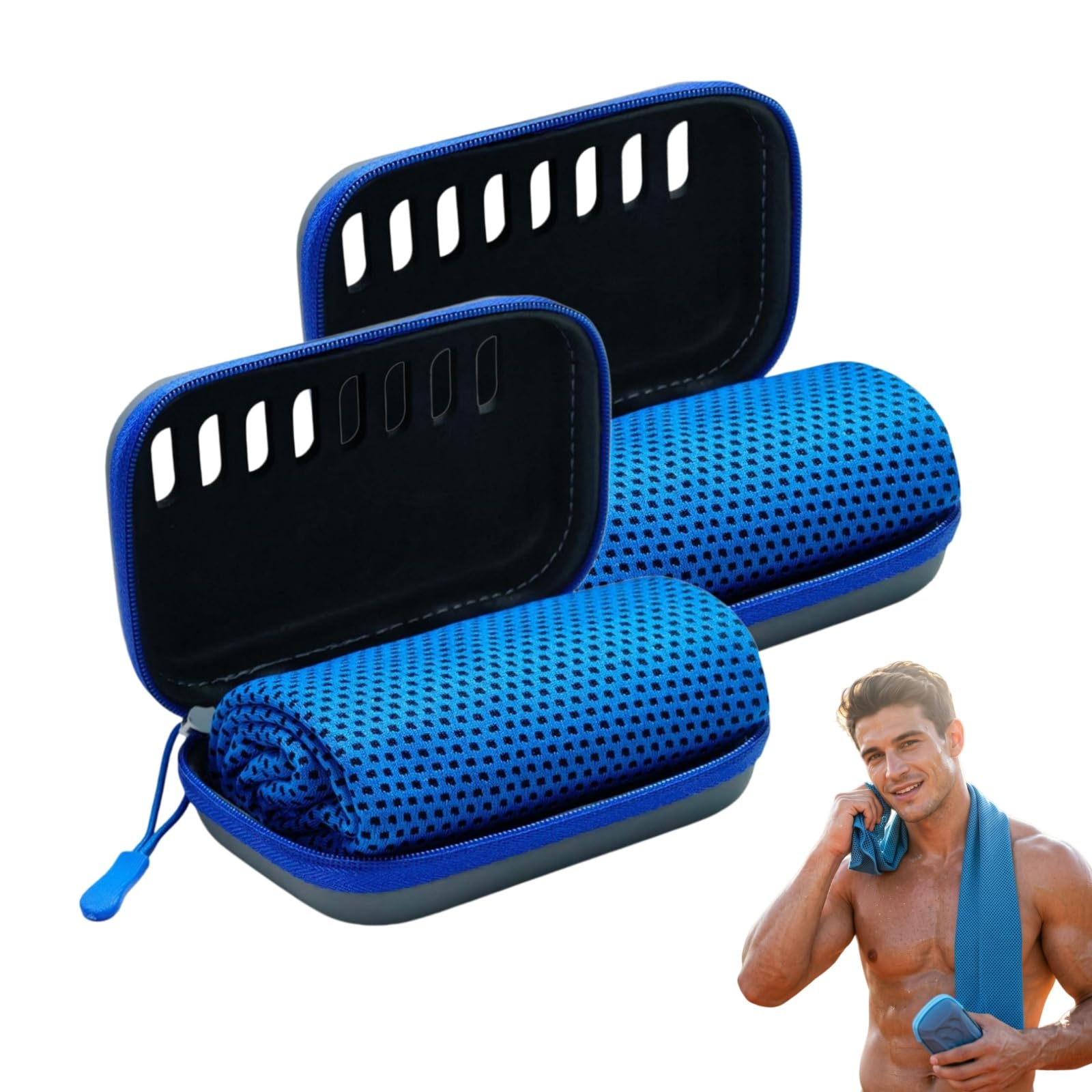 Cooling Cold Sweat Towel 2 Pack, 80x30 cm Quick Drying Microfibre Gym Towels, Reusable Sports Cooling Towel for Neck, Running, Yoga, Golf, Camping, Fitness and Outdoor Activities Summer (Dark Blue)