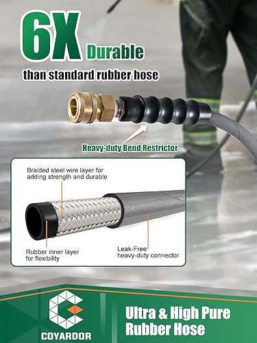 Miniatura 10 de Manguera de lavado a presión de 38 pulgadas, goma sin marcas de 25 pies para agua fríacaliente, reemplazo de arandelas de alta potencia con conexión
