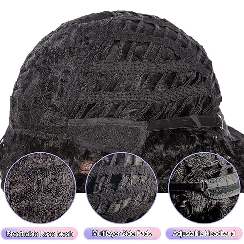 Miniatura 7 de Pelucas rizadas para mujer, pelucas afro suaves y rizadas de 14 pulgadas con flequillo, pelucas sintéticas naturales negras, peluca completa rizada