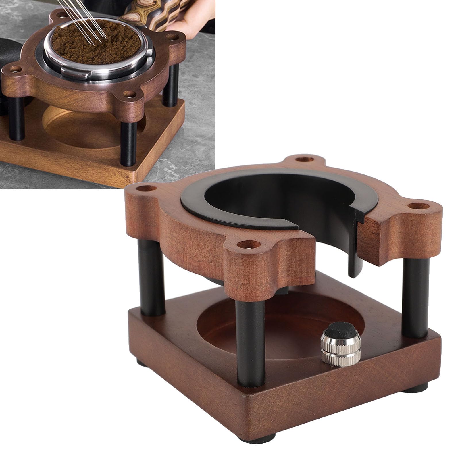 Asixxsix Support de porte-filtre à café en forme d'ours, support de doseur à expresso en noyer, Station de doseur de café , convient aux porte-filtres de 51 mm, 53 mm et 58 mm