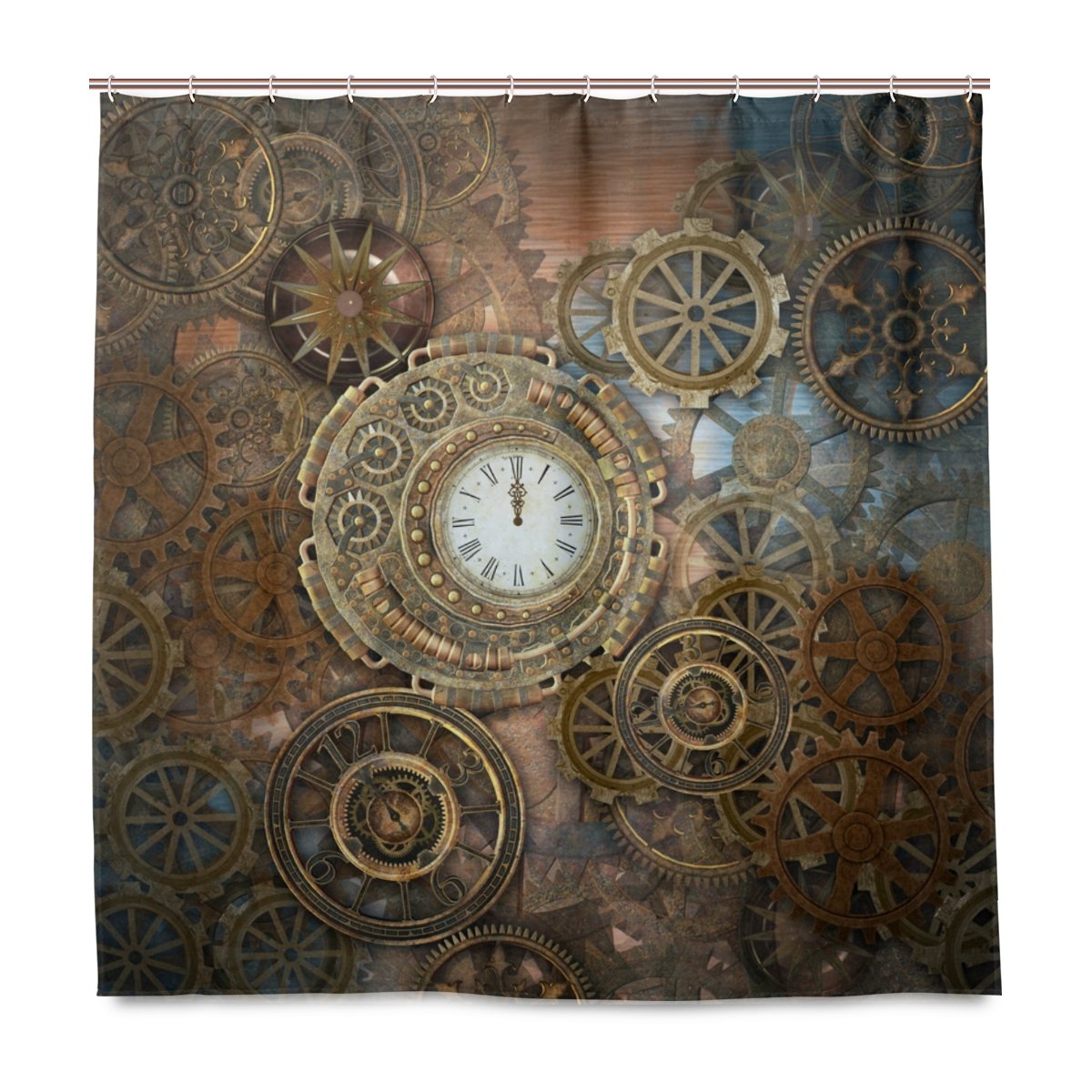 Balii Multicolor Rusty Steampunk Clock Gear Shower Curtain 72X72 Inch Polyester Waterproof With 12 Hooks For Bathroom