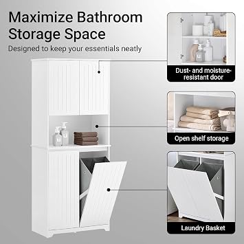 SoBuy Double Tilt Out Laundry Hamper Cabinet, 27.6 x 14.6 x 36.9 in, White