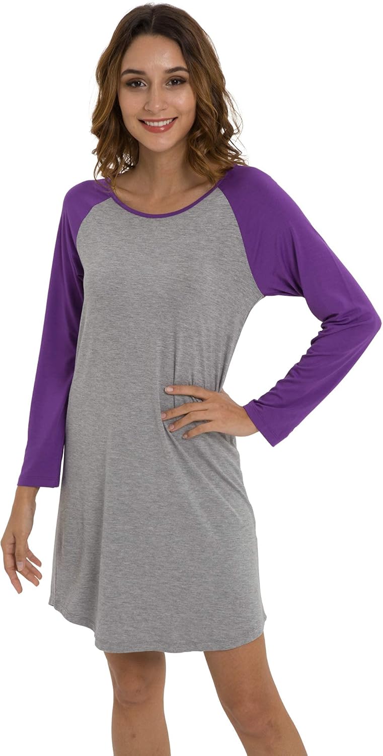 LazyCozy Womens Long Sleeve Nightgowns Viscose from Bamboo Sleepwear Soft Nightshirt Lightweight Sleep Dress - Image 2