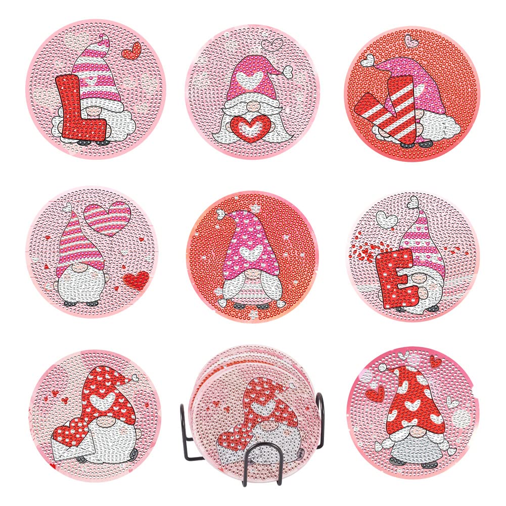 Cheriswelry 8Pcs 5D DIY Diamond Painting Kits with Coaster Holder Gnome Pattern Coaster Diamond Art Kits for Mother's Day