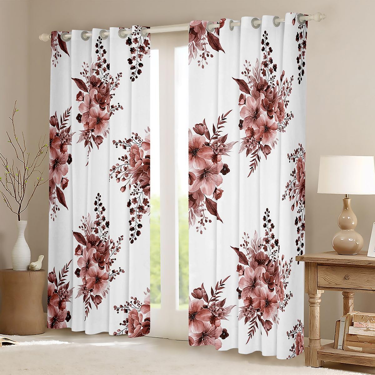 Homewish Tende oscuranti floreali rosse e bianche, 117 x 137 cm