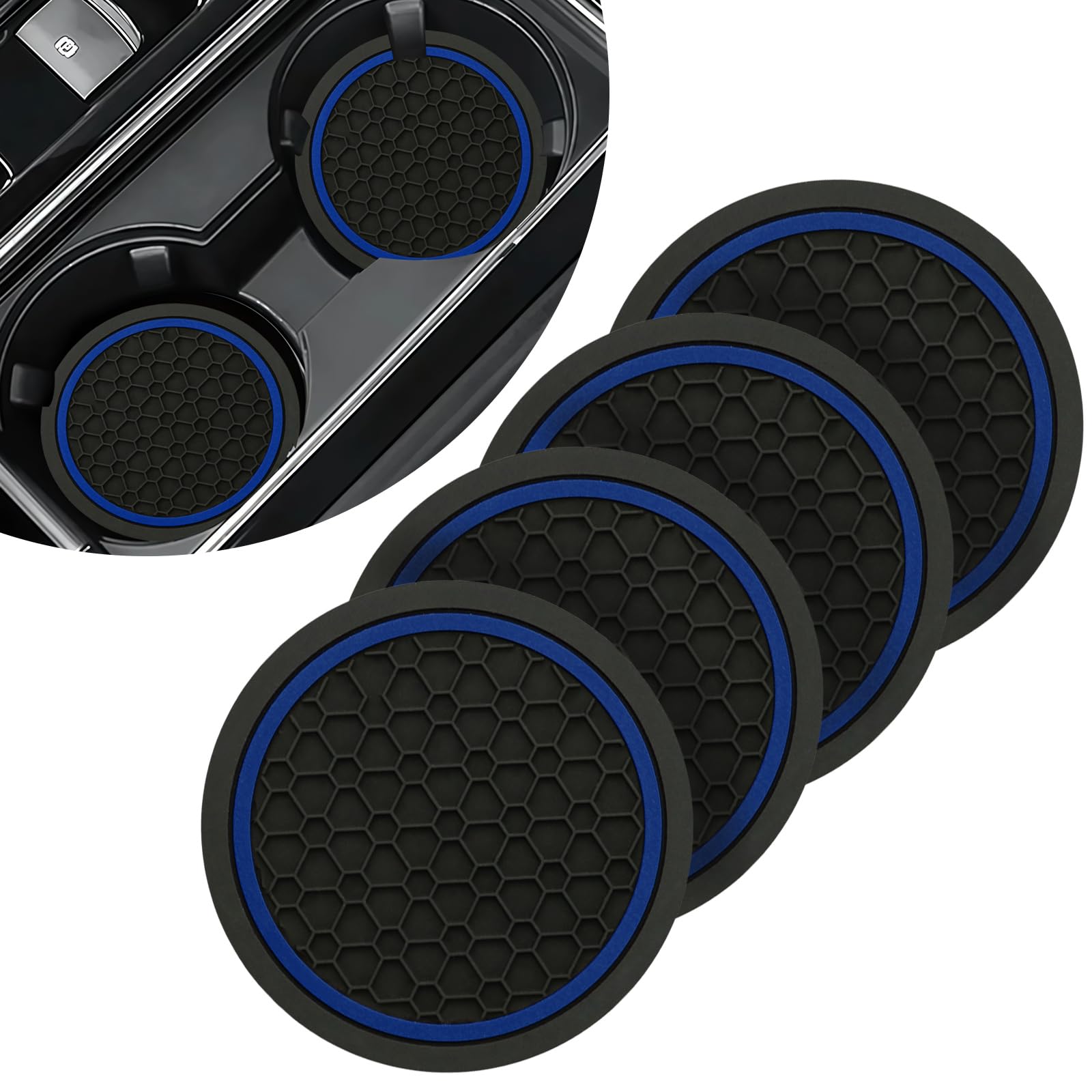 Vagcars Blackblue Car Cup Holder Coaster, 4Pcs Anti-Slip Shockproof Car Coasters For Cup Holders, 2.76" Insert Water Bottle Holder Pads, Anti Dust Mats, Universal Caraccessories Interior For Most Vehicles (Blackblue)