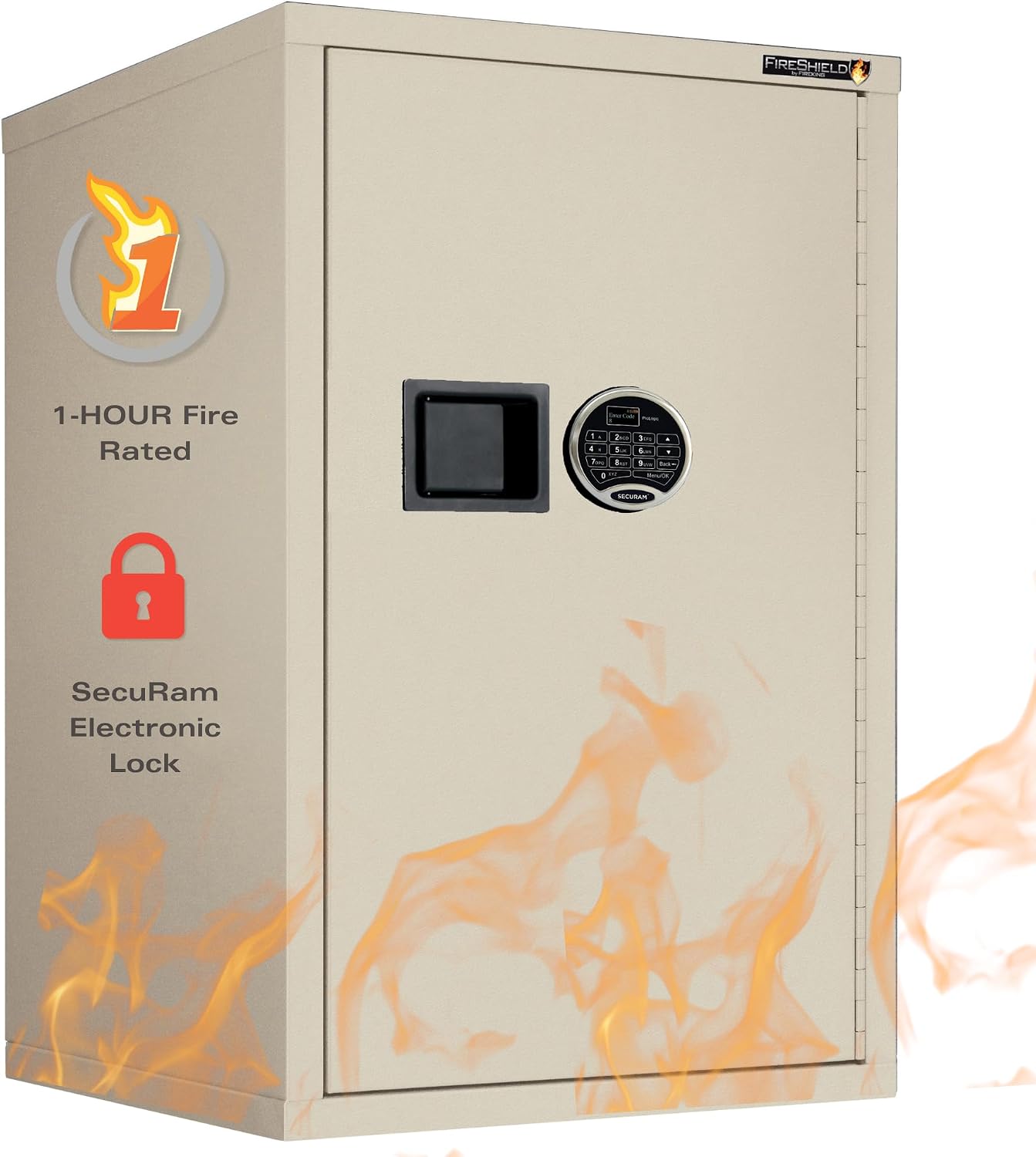 FireKing FireShield Fire Safe Storage Cabinet & Electronic Lock, 1 Hour Fire Rated & Water Resistant Home Safe, Made in the USA, Parchment