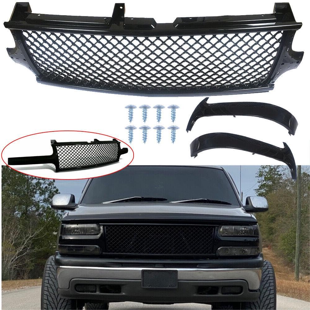 Car Front Grill, Automotive Bumper Black Mesh Grille Guards for 1999-2002 Silverado 1500/2500(Submodel: Base, LS, LT), 2000-2006 Suburban 1500/2500(Submodel: LS, LT), 2002 Silverado 1500 WT (A)