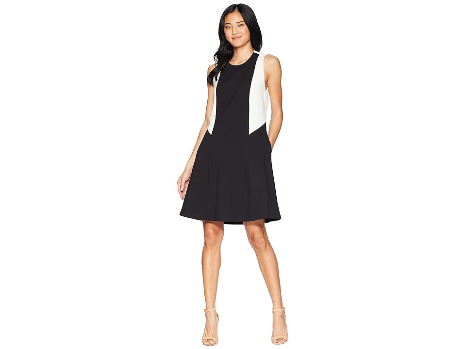 

Juicy Couture Color Block Ponte Dress (Pitch Black Angel) Women's Dress