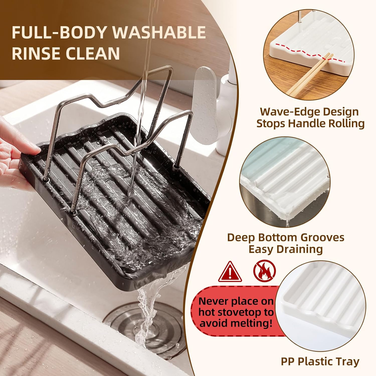 2 in 1 Pot Lid Holder & Spoon Rest for Kitchen Counter, Plastic Utensil Rest with Stainless Steel Pan Lid Holder Organizer While Cooking, Countertop Space Saving Pot Cover Rack | Easy to Clean - Image 4