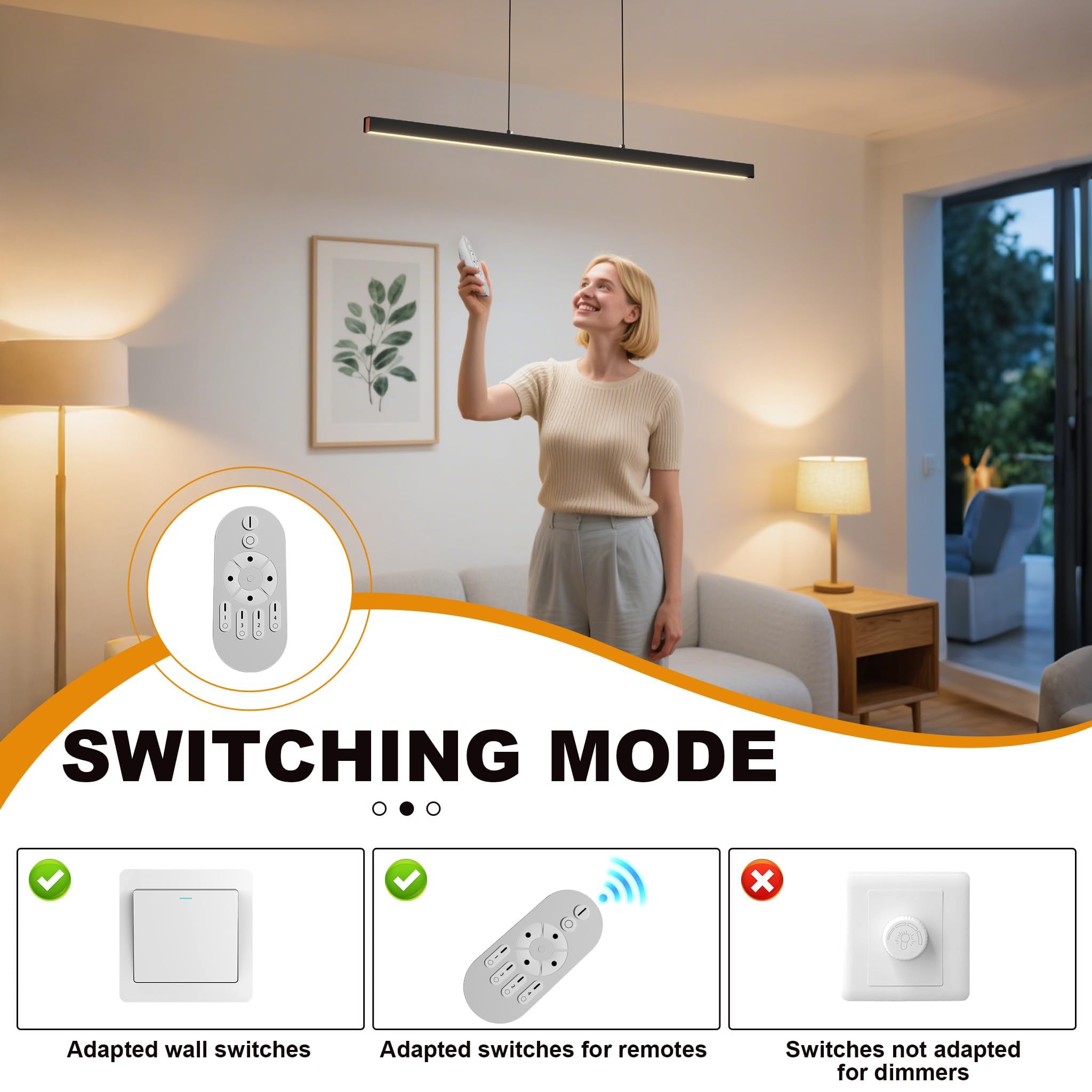 FIVMEN Hängelampe Pendelleuchte Esstisch 48W Esszimmerlampe Hängend Höhenverstellbar Moderne LED Hängeleuchte Schwarz Esstischlampe Dimmbar für Esszimmer Wohnzimmer Küche, 120cm