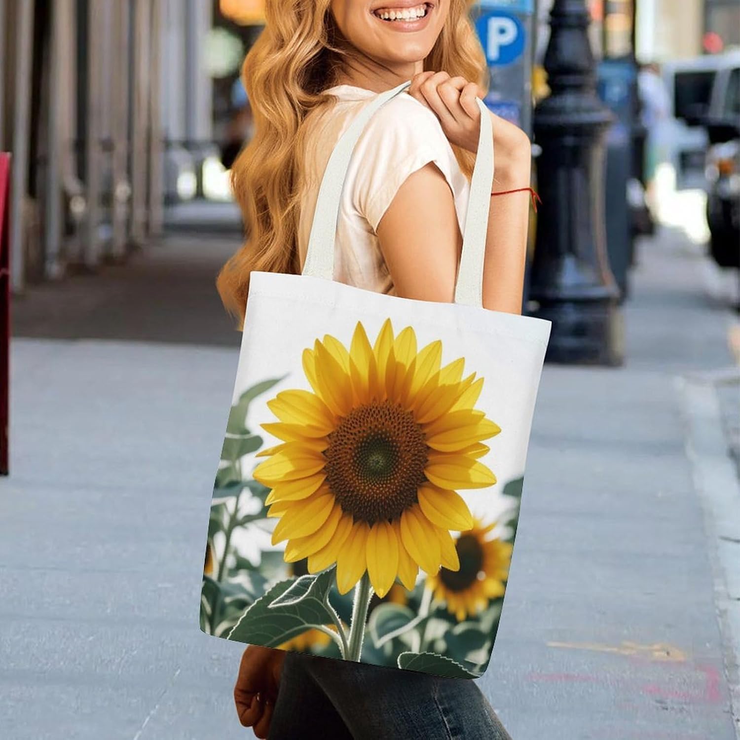 Bloom Sunflower Canvas Tote Bag Shoulder Bag Handbag image 3