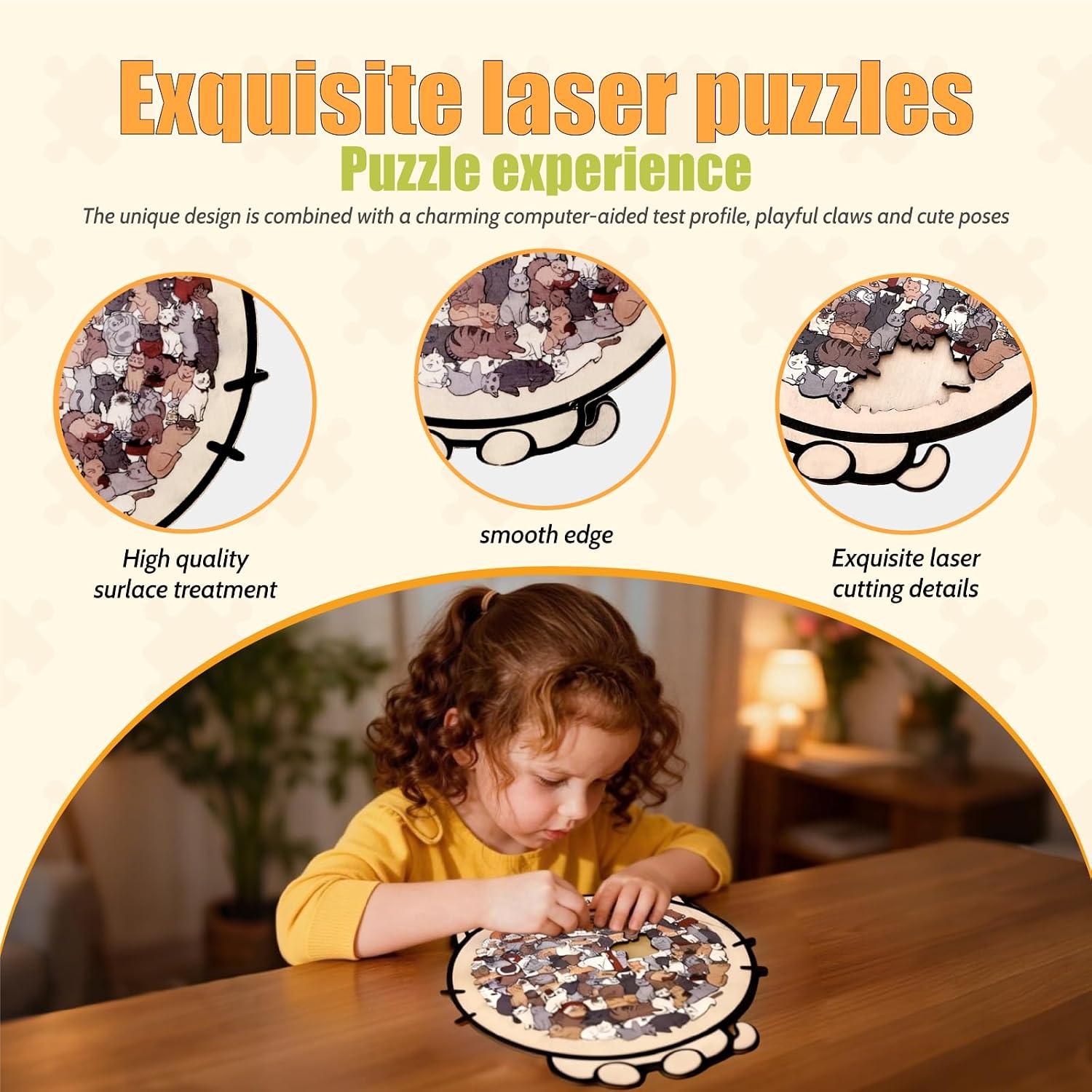 135-Piece Cat Shaped Wooden Jigsaw Puzzle with Frame & Acrylic Cover - Morandi Colored Adult Wood Puzzle, Unique Home Decor Gift for Cat Lovers (Morandi)
