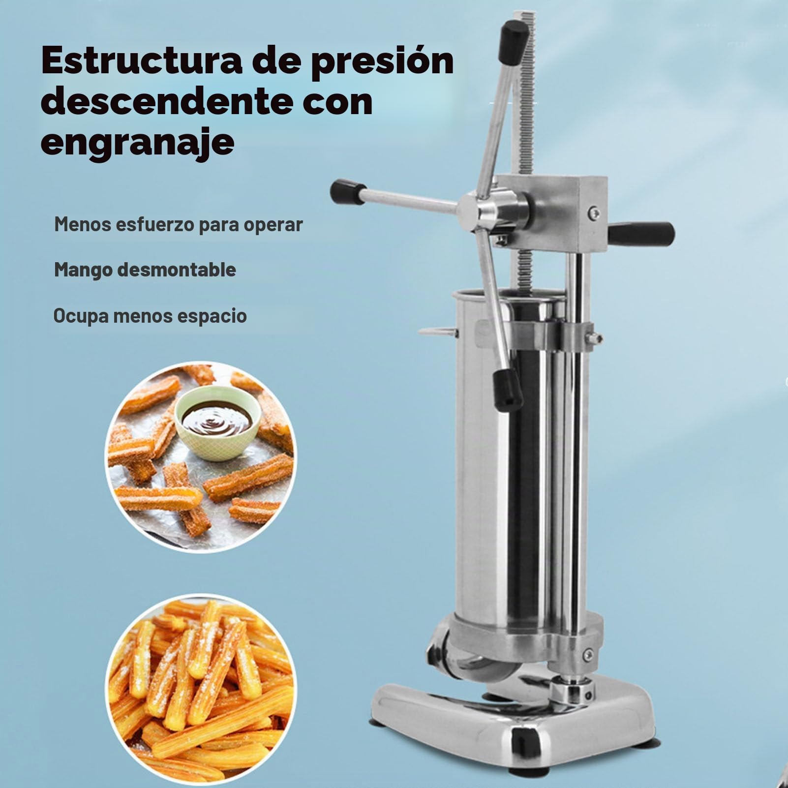 Máquina para hacer churros manual, comercial 2L 3L Máquina para hacer churreras españolas manuales con 5 tipos de moldes, Máquina para hacer churreras españolas verticales de acero inoxidable ,2L