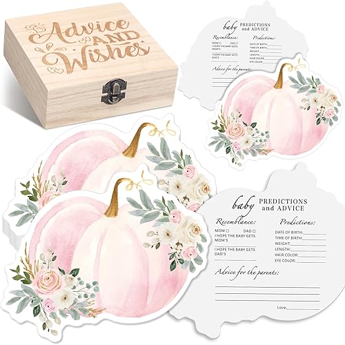 Miniatura 16 de RattanView 50 tarjetas de juego de predicción y consejos de otoño de doble cara con caja de recuerdo de madera, calabaza floral, Día de Acción de