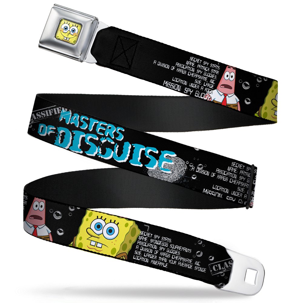 Sponge Bob 3-D Face CLOSE-UP Seatbelt Belt - Sponge Bob & Patrick Starfish/Spy Profile MASTERS OF DISGUISE Webbing X-LARGE