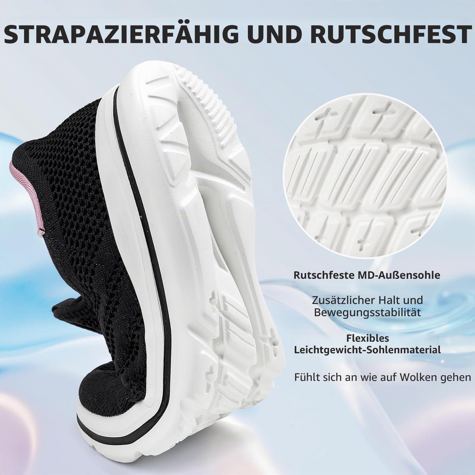Sosenfer Sneaker Damen Slip On Ohne Schnürsenkel Leicht Atmungsaktiv | Schlupfschuhe Damen, Walkingschuhe, Rutschfeste Sohle, Bequeme Mesh-Schuhe, Turnschuhe Freizeitschuhe für Alltag, Gr.36-42