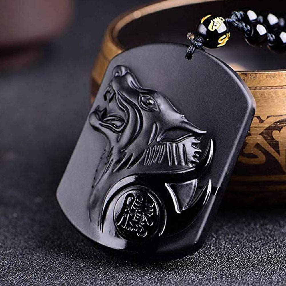 EASTCODE Charming Obsidian Pendant Necklace Obsidian Crystal Pendant Necklace Pattern with Extend Bead Chain for Men or Women