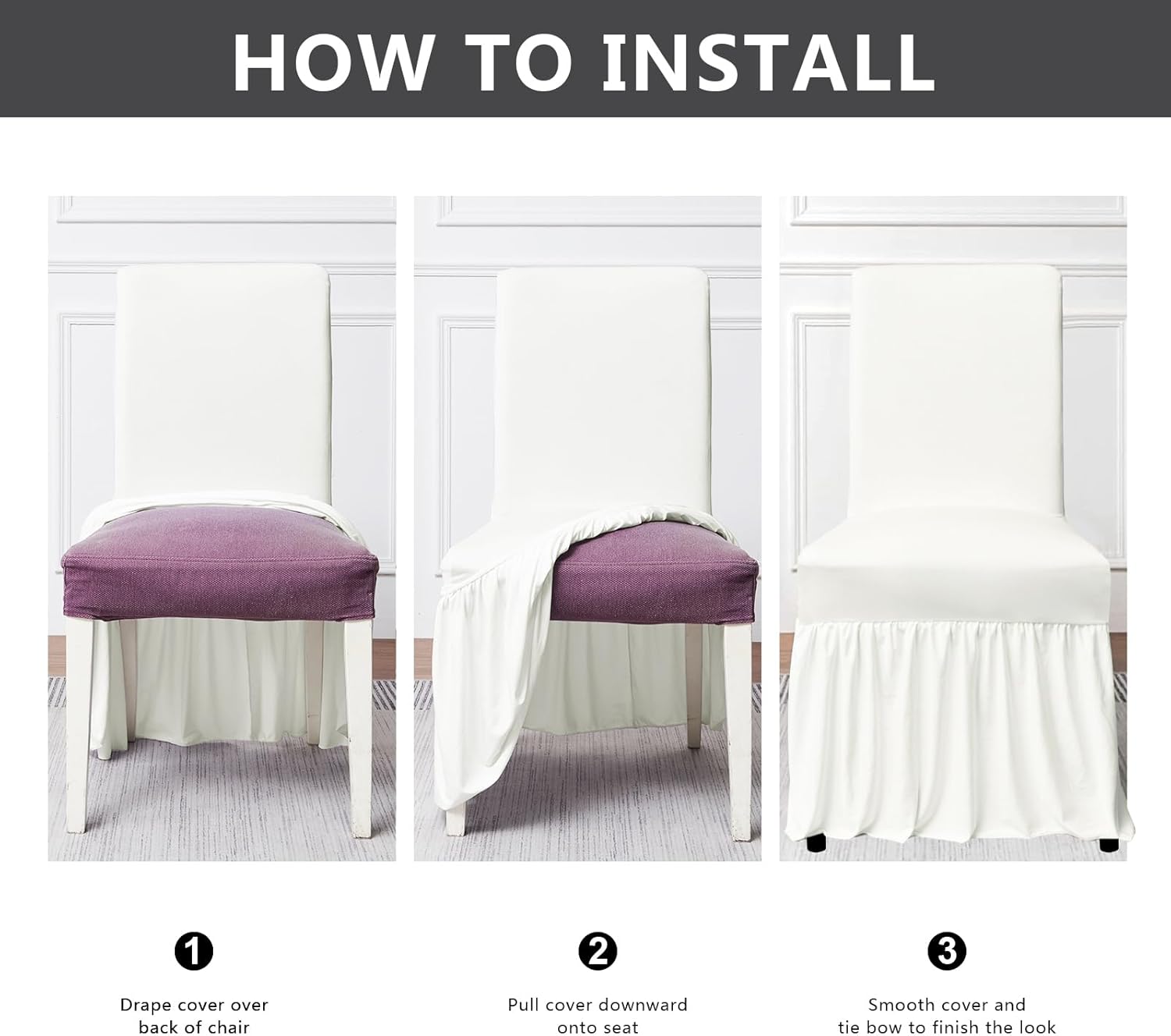 molasofa Chair Covers for Dining Room Set of 2 Stretch Chair Slipcovers with Skirt for Kitchen Seat Protectors Wedding Banquet Decor Kids Pets Spandex Fabric Washable (2pcs, Cream)