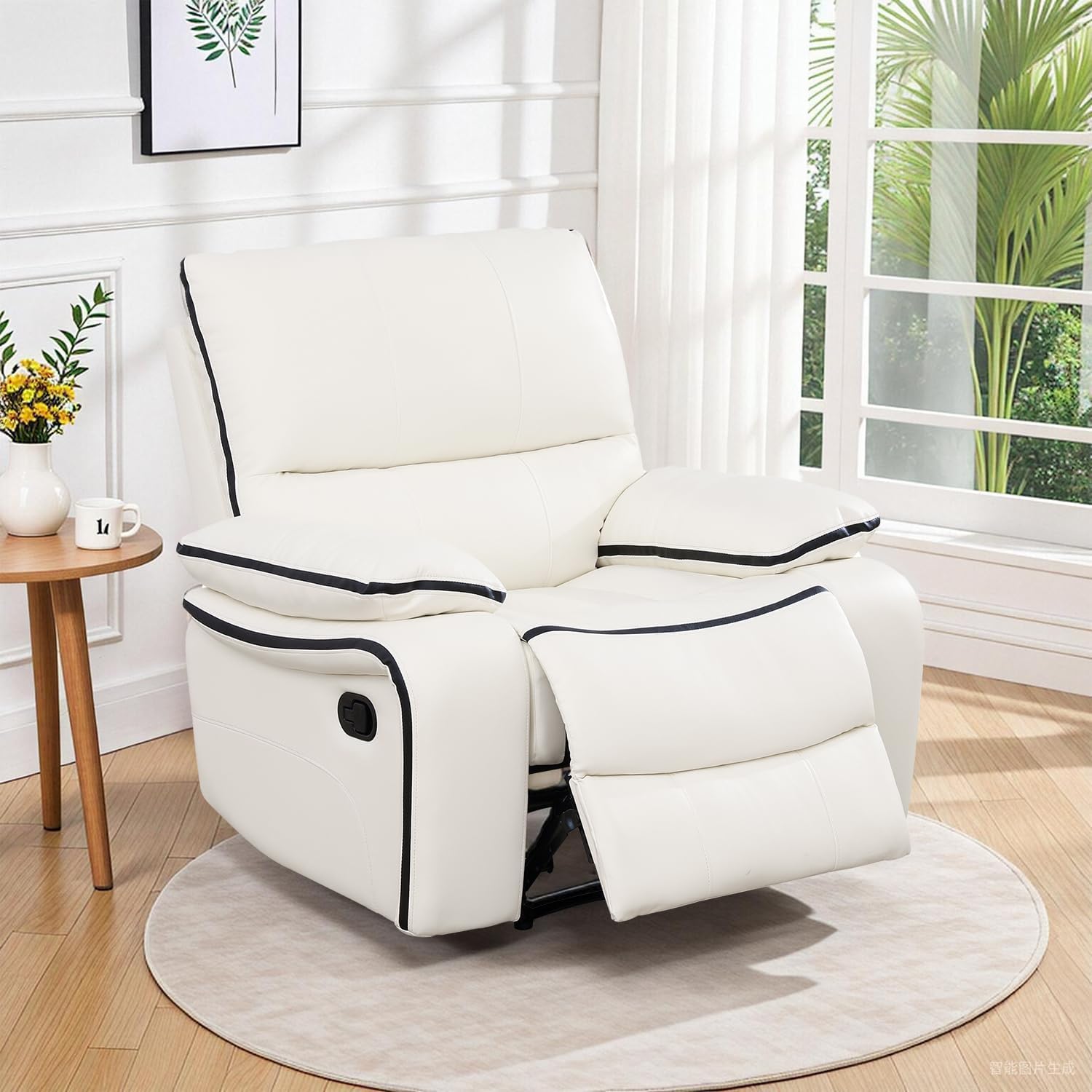 Manual Recliner Chair for Living Room Furniture Set,Leather Reclining Chair with Storage Console/Cup Holder/Hidden Table for House/Apartment/Home Theater/Small Space/Rv,Cream