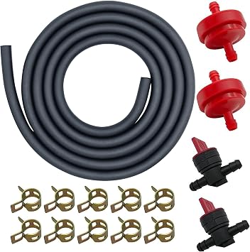 طقم خرطوم خط الوقود Strongthium 1/4 لأنبوب الغاز لـ Briggs and Stratton MTD Craftsman Troy Bilt Cub Cadet مع مشابك غاز 1/4 وصمام ومرشحات 6.6 قدم