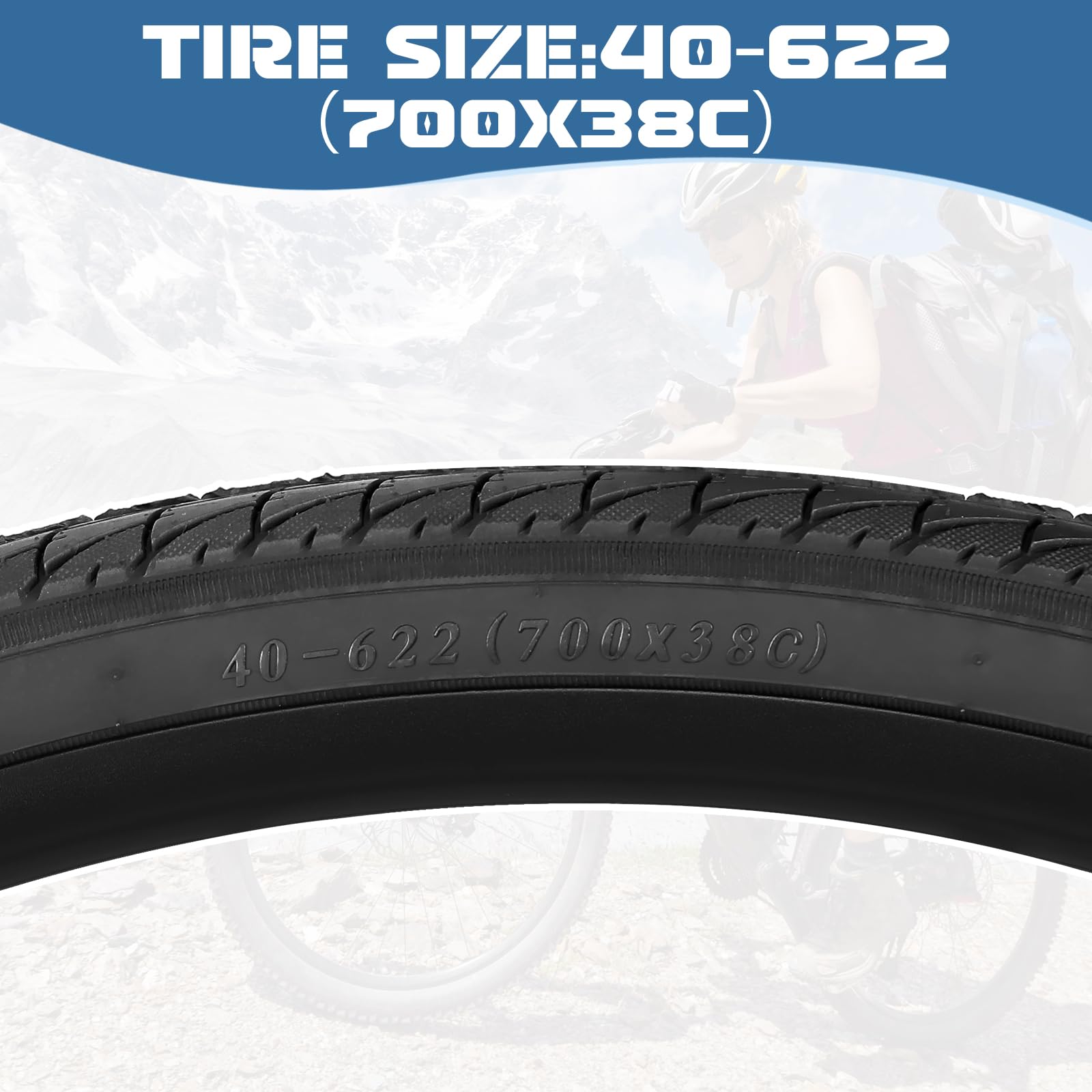 MEGHNA Lot de 2 pneus de vélo 700 x 38c - 2 pneus de vélo de route + 2 chambres à air 700 x 38C FV48 mm + 2 leviers de pneu de vélo 29" - 30 PSI Gravel Bike Tire (2 pneus + 2 chambres à air + 2