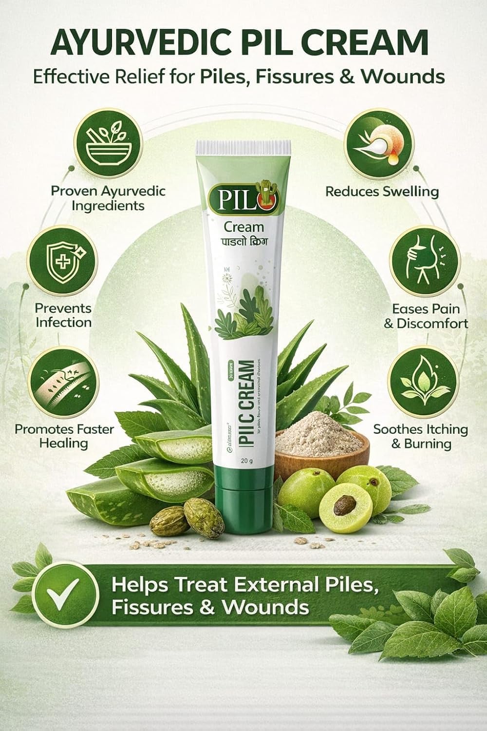 Ayurvedic Pilo Cream 20g for Piles Hemorrhoids Fissure Relief | Herbal Ointment for Pain Itching Burning Swelling | Anal Care Treatment for Men & Women 1