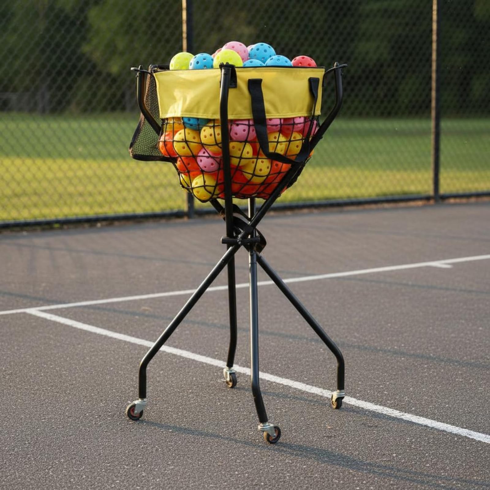 Baoblaze Carrito Deportivo para Almacenar Pelotas de Tenis con Estructura Plegable de Acero Inoxidable Canasta de Poliéster y Ruedas para Facilitar el