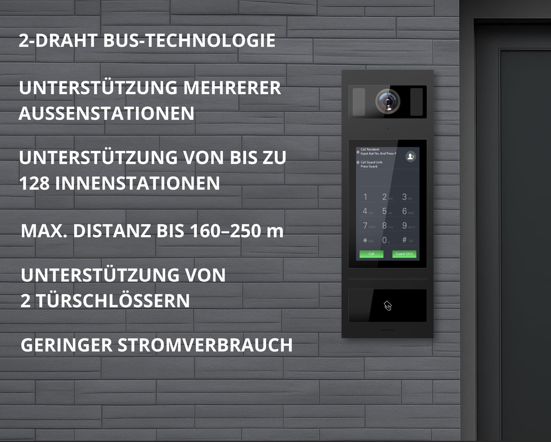 SCHUTZER Video-Türsprechanlage mit Kamera für Einfamilienhaus – kabelgebundene Video Türklingel mit 4,3 Zoll Innenmonitor, 2-Draht-Bus, Sprechanlage mit Türöffner