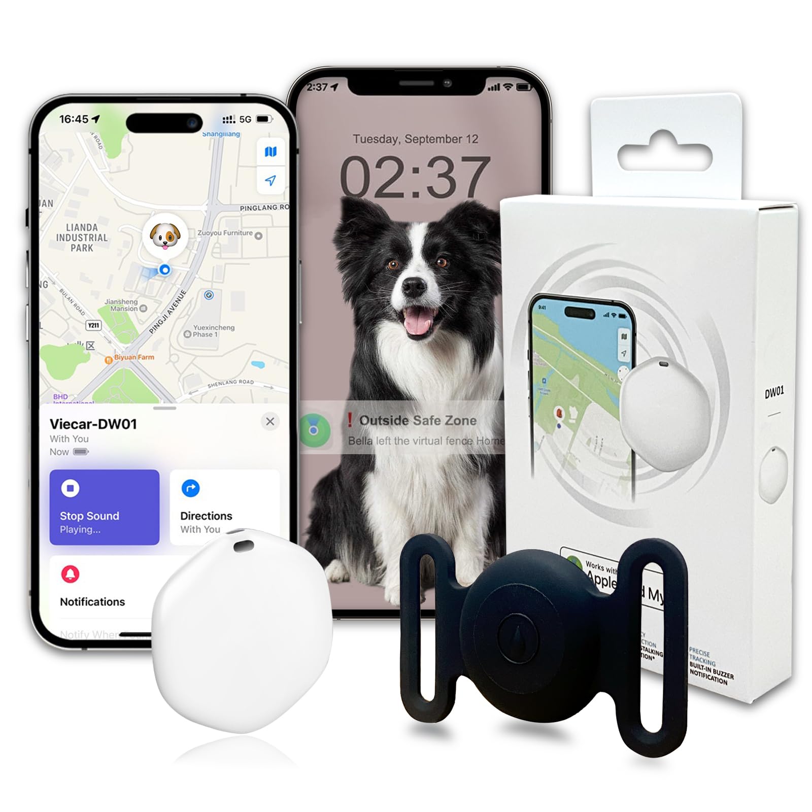GPS Tracker for Dogs, Mini GPS Cat Tracker, IPX8 Waterproof GPS Tracker for Cats with Holder, No Monthly Fee, Work with Apple Find My(iOS Only), Smart Trackers for Dogs Finder Trackers Pets(Black)