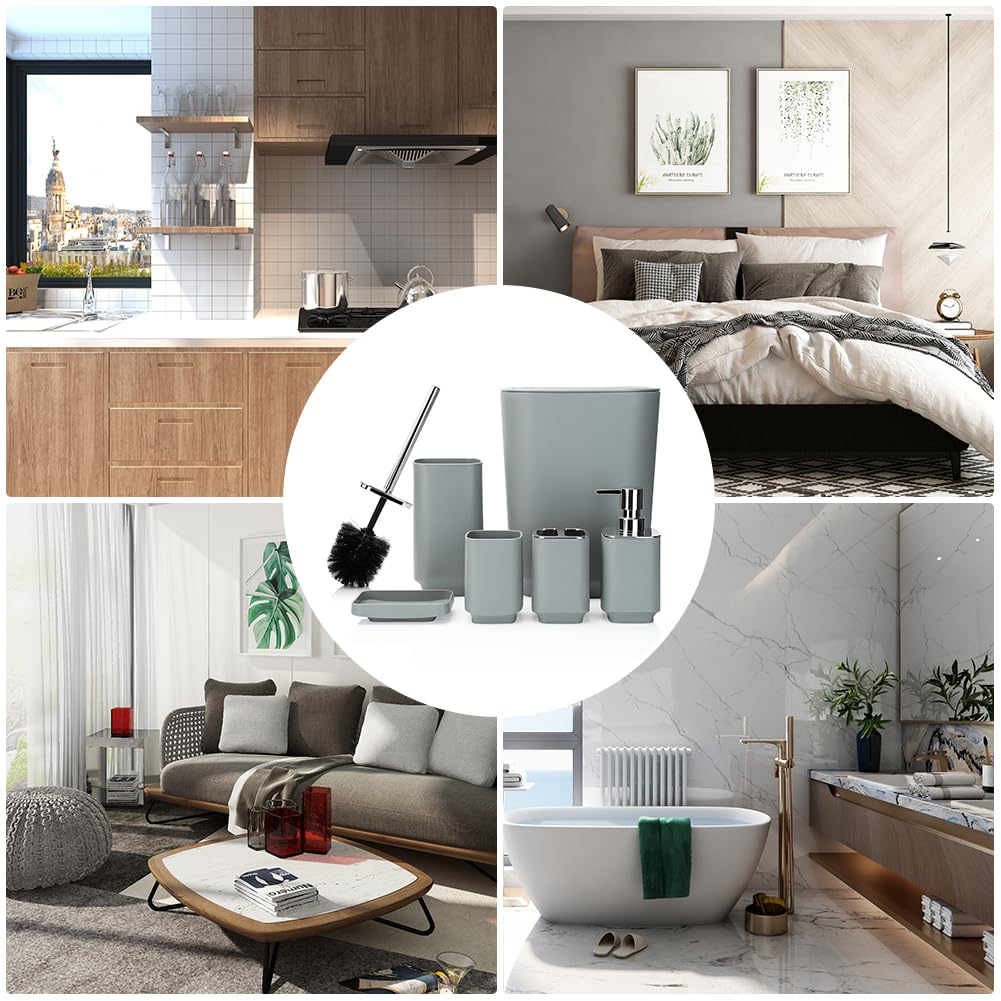 JOTOM 6-teiliges luxuriöses Kunststoff-Badezimmer-Zubehör-Set mit Mülleimer, WC-Bürste, Zahnbürstenhalter, Becher, Seifenschale und Seifenspender