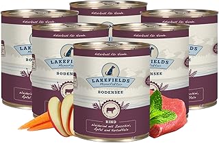 Lakefields Premium Hundefutter Nass | Rind 61% | 6 x 800g | Getreidefreies Nassfutter für Hunde | Natürliche Zutaten in Lebensmittelqualität | Äpfel, Zucchini & Karotten | Schonend gegart product image