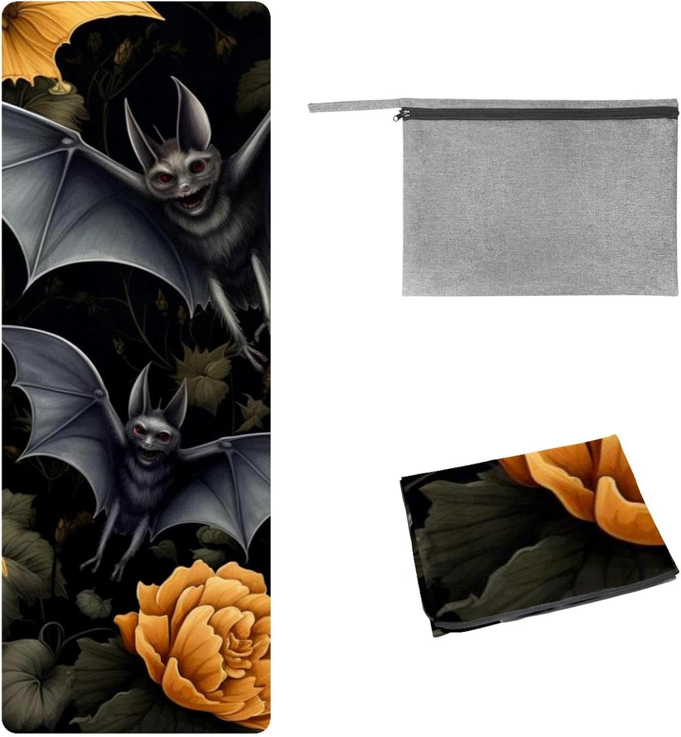 Yoga Towel, Bat Pattern Non Slip Sweat Absorbent Hot Yoga Mat Towel for Hot Yoga, Pilates and Fitness - 72.8" x 26.8"