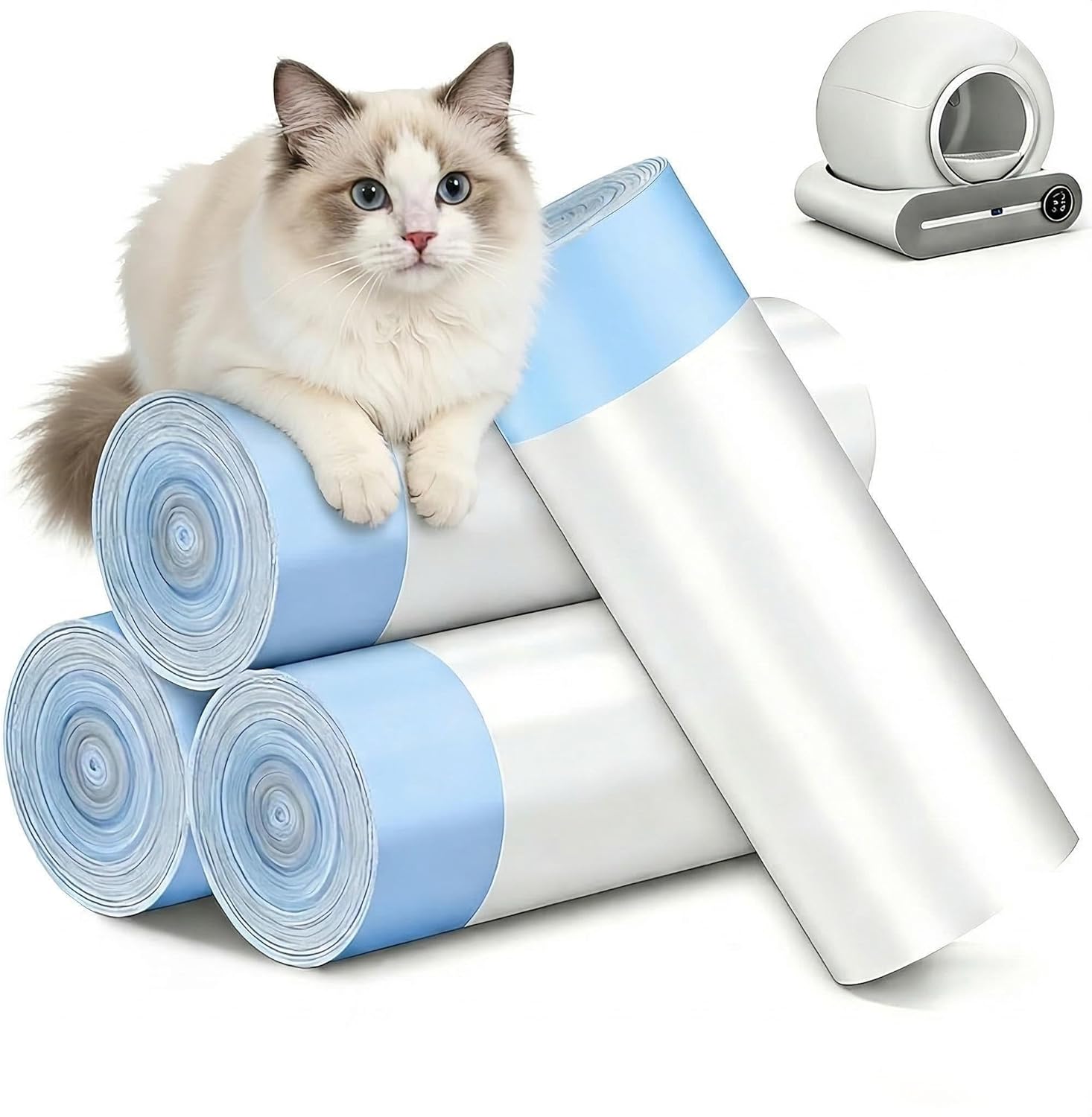90 Count Cat Litter Box Liners for Automatic Self-Cleaning Litter Box, Heavy Duty Drawstring Waste Bags, Extra Thick 3.6-mil Leak-Proof, 18"x20" (45x50cm), 6 Rolls