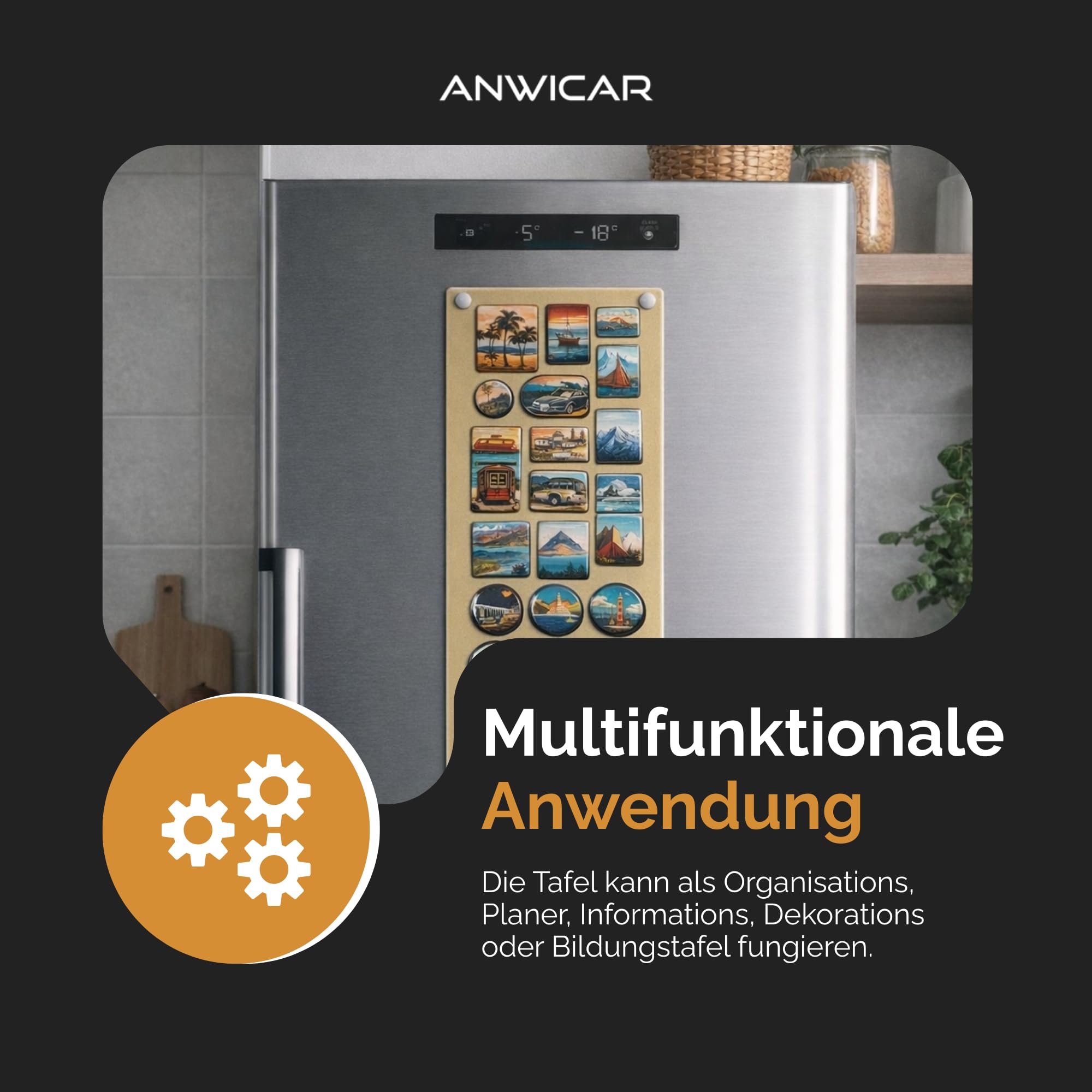 Magnettafel - Magnetische Pinnwand 70x20 cm aus Stahl, ideal für Magnete und Notizen, magnetisches Whiteboard, beschreibbare Tafel mit Kreidemarkern, inkl. Montageset - Schwarz