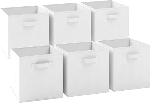 Cubos de almacenamiento de tela de 13 pulgadas para organizador de cubos, paquete de 6 contenedores de almacenamiento blancos resistentes, cubo de