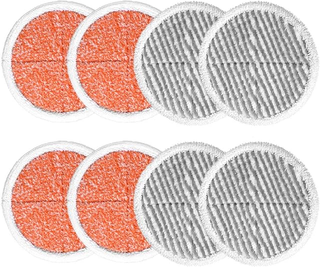 KEEPOW 8 Pack for Bissell Spinwave Pads, Replacement Compatible with Bissell Spinwave 2052E, 2039A, 2124, 2037 (4 Orange + 4 Grey)