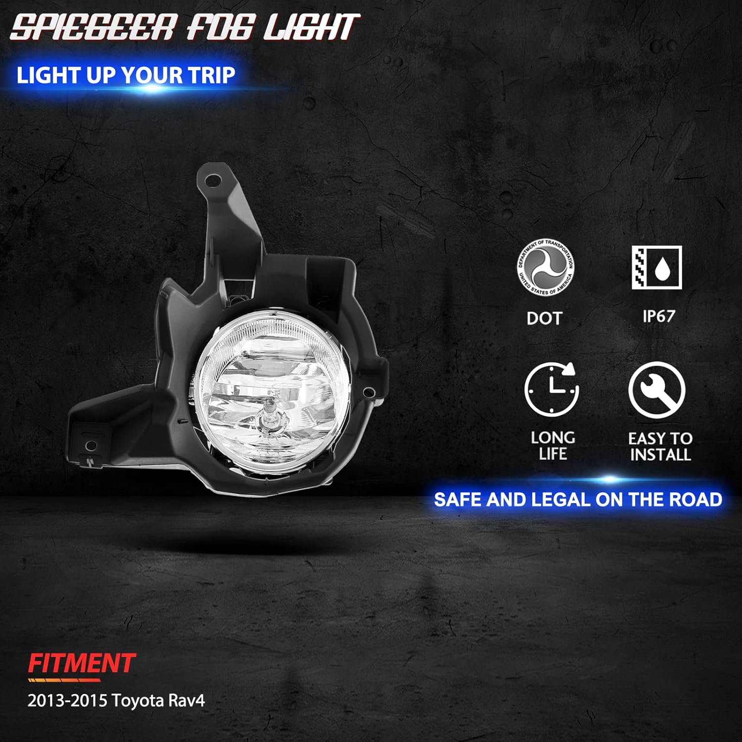 Fog Lights Assembly for 2013 2014 2015 Toyota Rav4 Replacement Kit with Wiring and Switch H16 12V 19W Halogen Bulbs(Clear Lens)