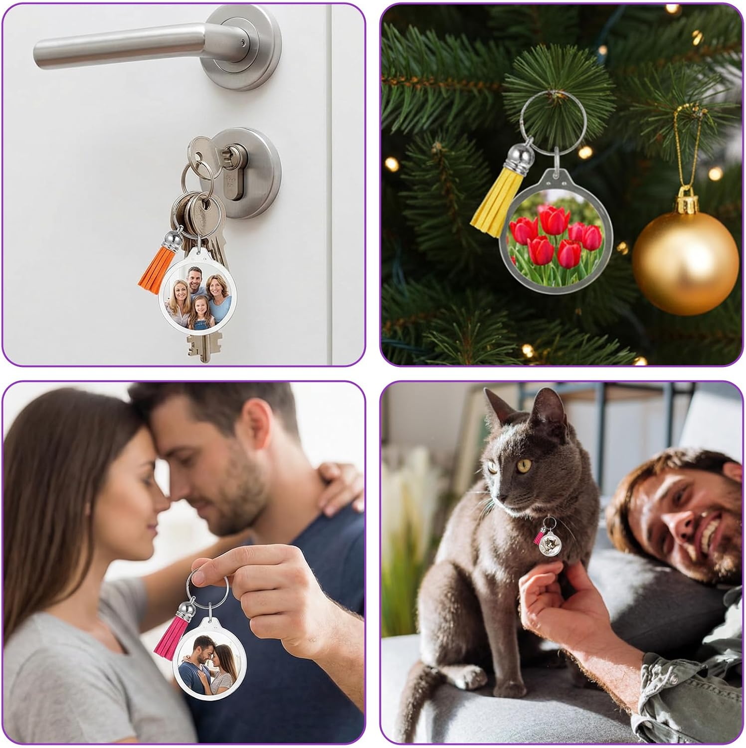 100pcs Acrylic Photo Frame Keychain with Tassels Acrylic Picture Keychain Blanks Snap-In Custom Insert Photo Keyring Clear Blank Picture Keyring Frame Keyrings Wallet Pictures Snap-in Frames Key Ring