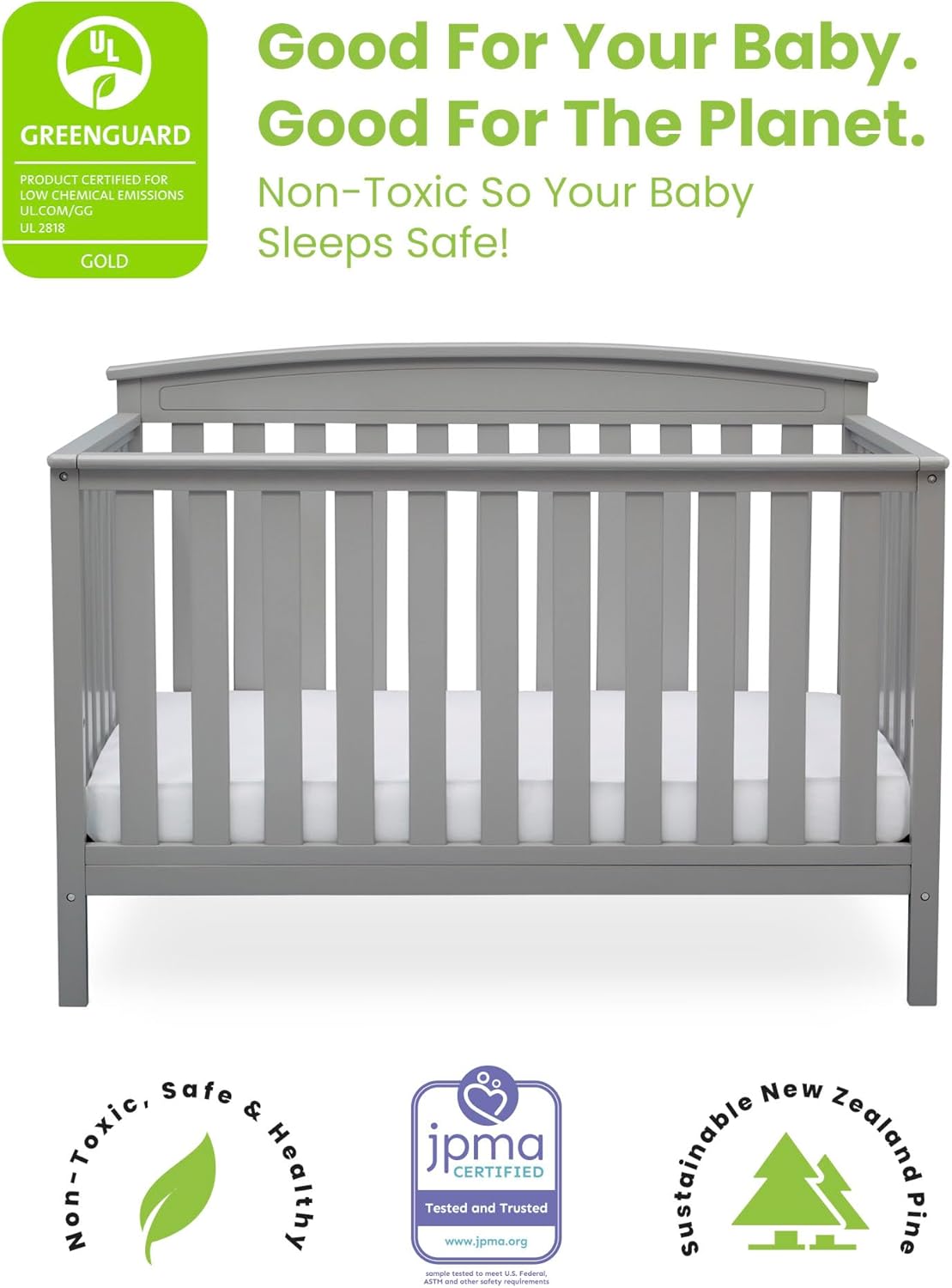 Delta Children Gateway 4-in-1 Convertible Crib - Greenguard Gold Certified, Grey - Image 3