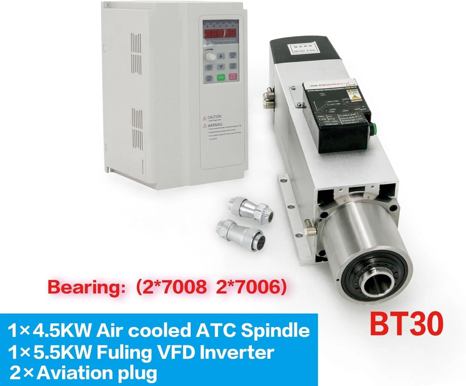 4.5KW 7.5KW BT30 Air Cooled Cooling For Metal Computerized Numerical Control Router Milling Kit Automatic tool change ATC motor + FuLing Inverter(4.5KW spindle kit,380V)