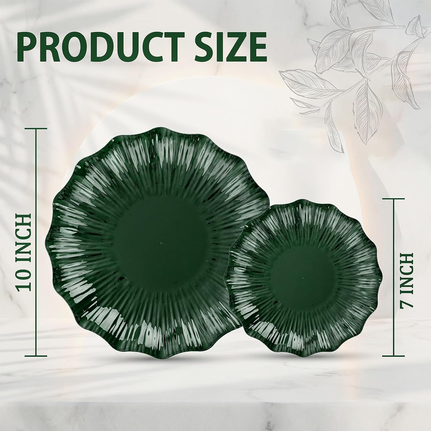 Rubtlamp 60Pcs Green Scalloped Plastic Plates, Emerald Green Heavy Duty Disposable Floral Plates, Elegant Fancy Party Plates Include 30 Dinner Plates 30 Salad Plates for Weddings, Bridal Showers image 2