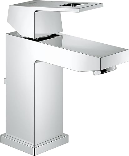 Grohe 2312900A Eurocube - Grifo de baño de un solo orificio con mango y tamaño S, 1.2 GPM, cromado Starlight