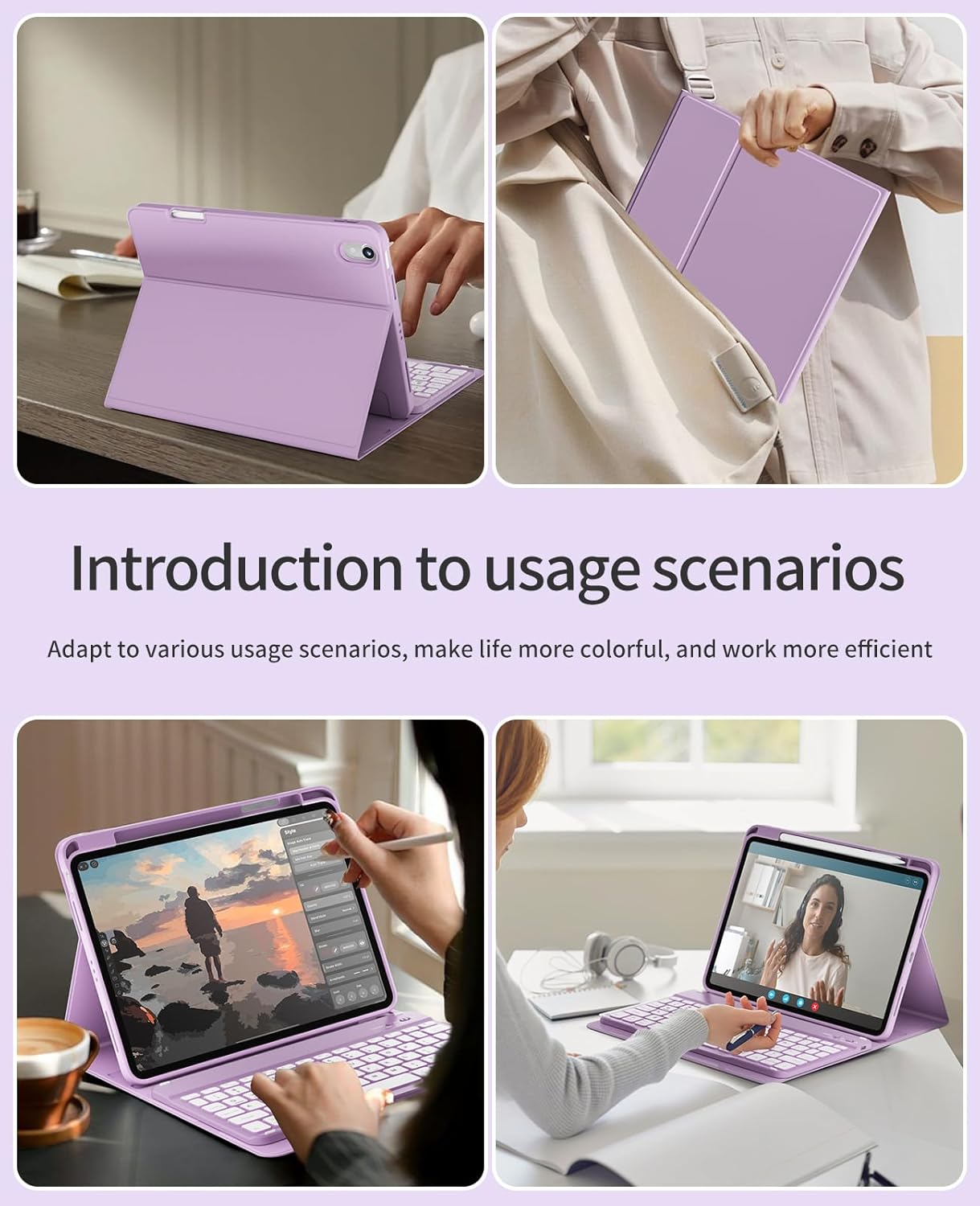 Keyboard Case for iPad (A16) 11th Gen 11 inch 2025 & iPad 10th Gen 10.9 inch 2022,7-Color Backlit Wireless Bluetooth Keyboard,Soft TPU Back Shell with Pencil Holder, Auto Sleep/Wake (Lilac)
